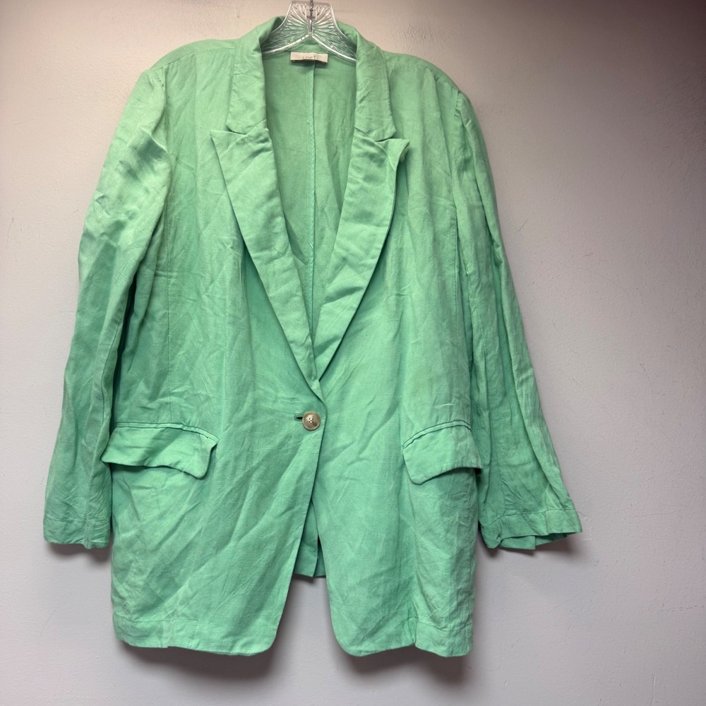 Loft Blazer Womens Large Green Excellent Linen Blend Single Button Pastel